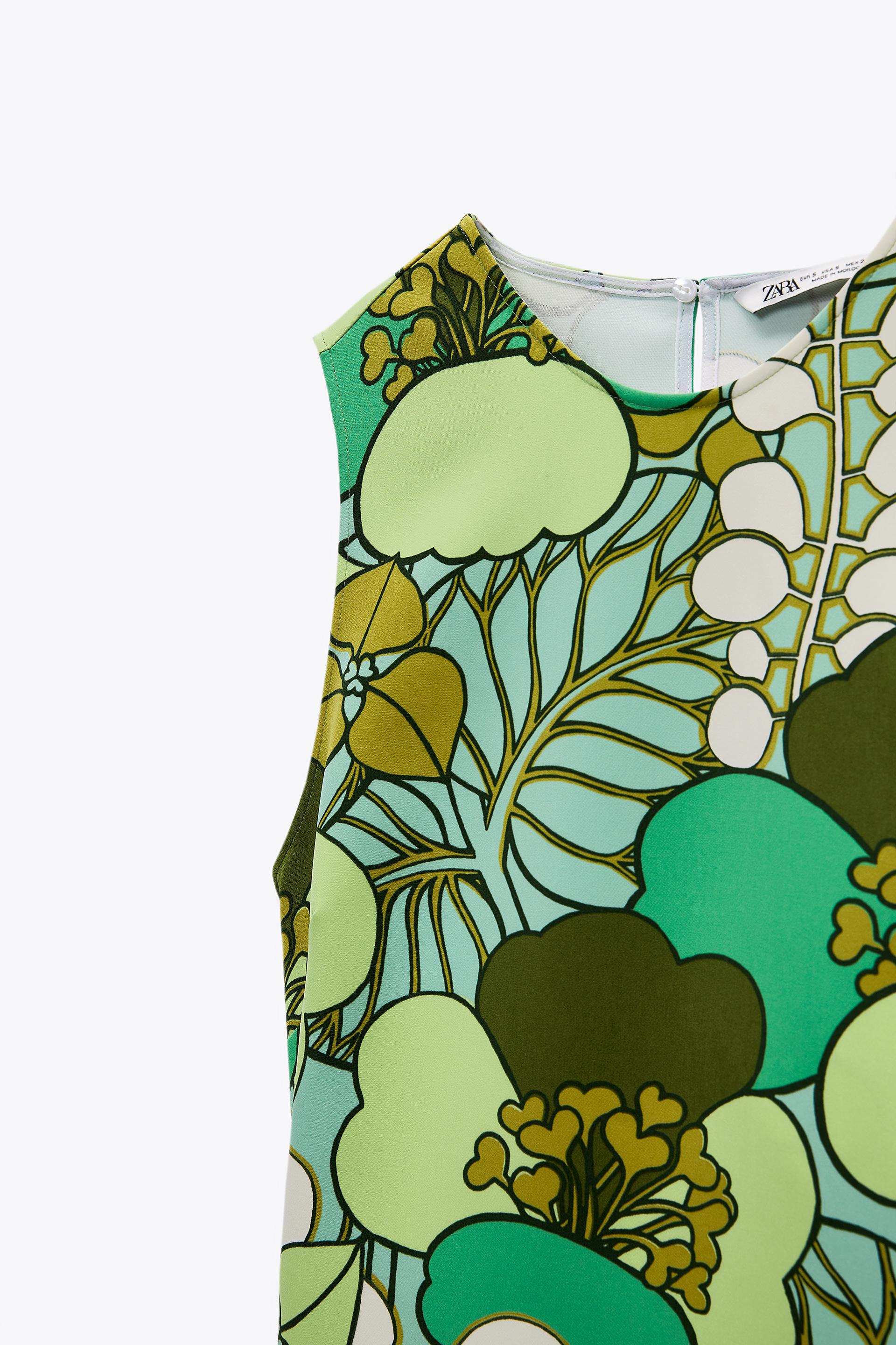 ZARA - VESTIDO FLORAL VERDE (Retro Green Mini Dress)