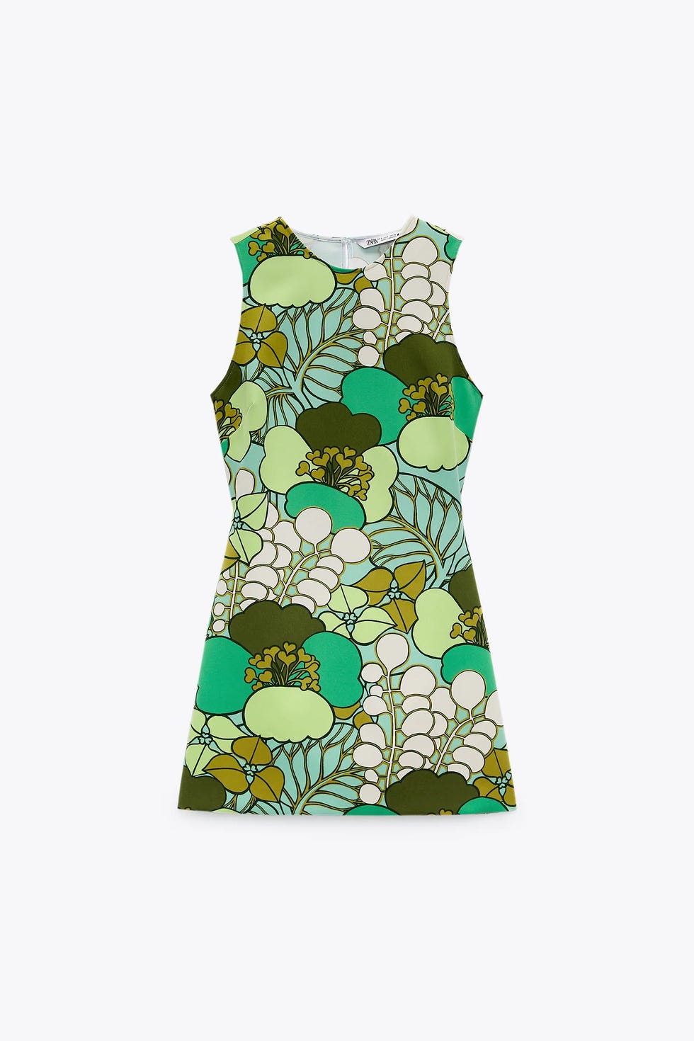 ZARA - VESTIDO FLORAL VERDE (Retro Green Mini Dress)