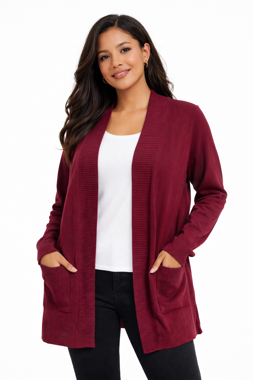 VOLANLIMO - CARDIGAN COLOR VINO PARA MUJER