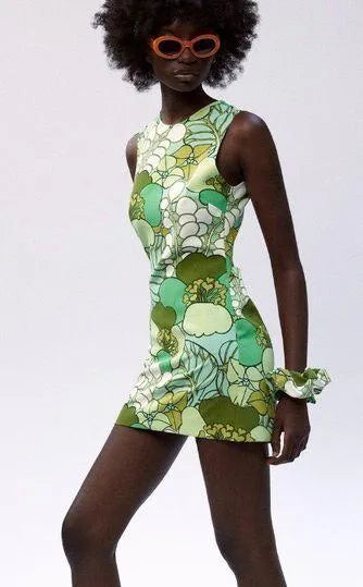 ZARA - VESTIDO FLORAL VERDE (Retro Green Mini Dress)