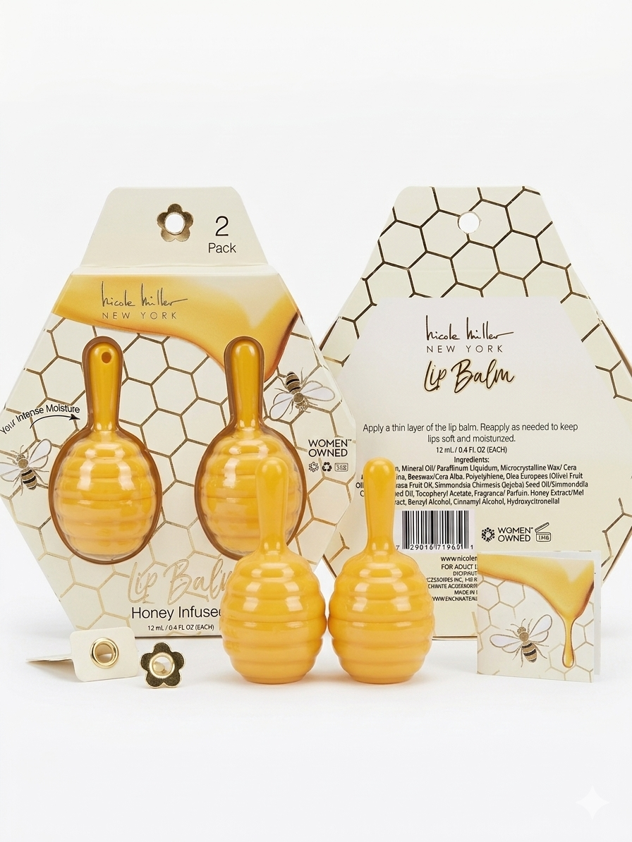 NICOLE MILLER - BÁLSAMO LABIAL CON DISEÑO DE PANALES DE MIEL (2 PIEZAS:HONEY INFUSED)