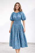 J.CREW - VESTIDO LARGO FLOREADO AZUL DE DISEÑADOR PARA MUJER