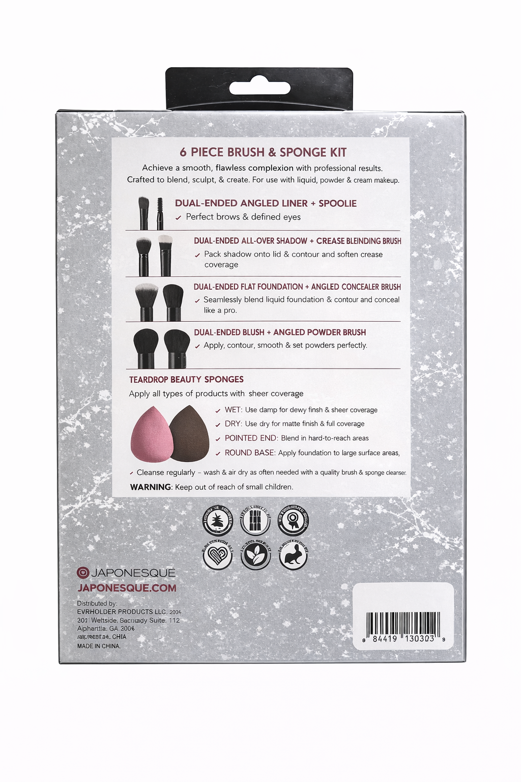 JAPONESQUE - SET DE BROCHAS Y ESPONJA PARA MAQUILLAJE PROFESIONAL