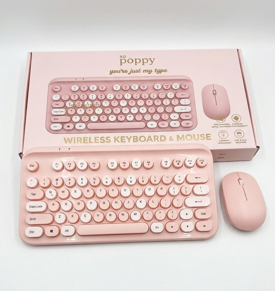 XO POPPY - TECLADO Y MOUSE (COLOR ROSADO CON BLANCO)