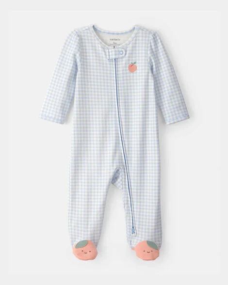 CARTER’S BABY - PIJAMA PARA DORMIR Y JUGAR 100% ALGODÓN  CON DISEÑO DE DURAZNO (1 PIEZA PARA BEBÉ NIÑA:COLOR AZUL)