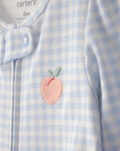 CARTER’S BABY - PIJAMA PARA DORMIR Y JUGAR 100% ALGODÓN  CON DISEÑO DE DURAZNO (1 PIEZA PARA BEBÉ NIÑA:COLOR AZUL)
