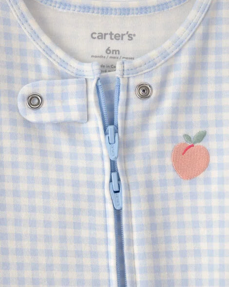 CARTER’S BABY - PIJAMA PARA DORMIR Y JUGAR 100% ALGODÓN  CON DISEÑO DE DURAZNO (1 PIEZA PARA BEBÉ NIÑA:COLOR AZUL)