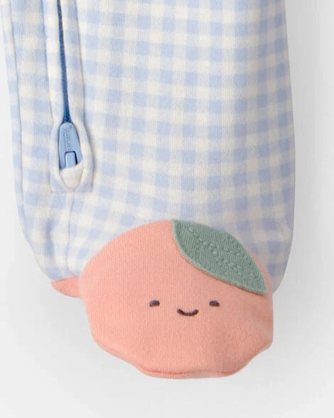 CARTER’S BABY - PIJAMA PARA DORMIR Y JUGAR 100% ALGODÓN  CON DISEÑO DE DURAZNO (1 PIEZA PARA BEBÉ NIÑA:COLOR AZUL)