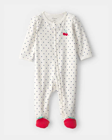 CARTER’S BABY - PIJAMA PARA DORMIR Y JUGAR 100% ALGODÓN  CON DISEÑO DE CEREZA (1 PIEZA PARA BEBÉ NIÑA:COLOR CREMA)