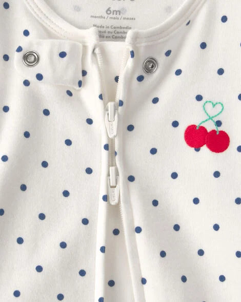 CARTER’S BABY - PIJAMA PARA DORMIR Y JUGAR 100% ALGODÓN  CON DISEÑO DE CEREZA (1 PIEZA PARA BEBÉ NIÑA:COLOR CREMA)
