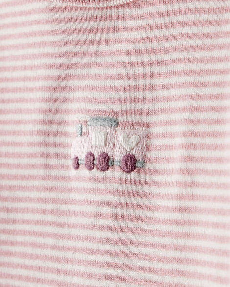 CARTER’S BABY - CONJUNTO DE PAÑALERO Y PANTALÓN DE MANGA LARGA CON DISEÑO DE TREN (3 PIEZAS PARA NIÑA:COLOR ROSADO)