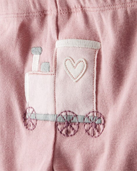 CARTER’S BABY - CONJUNTO DE PAÑALERO Y PANTALÓN DE MANGA LARGA CON DISEÑO DE TREN (3 PIEZAS PARA NIÑA:COLOR ROSADO)