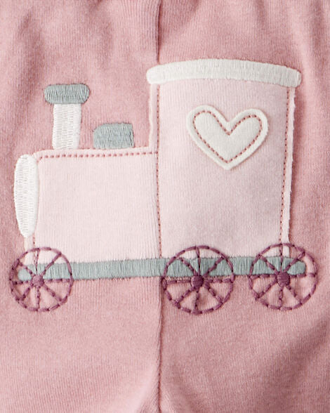 CARTER’S BABY - CONJUNTO DE PAÑALERO Y PANTALÓN DE MANGA LARGA CON DISEÑO DE TREN (3 PIEZAS PARA NIÑA:COLOR ROSADO)