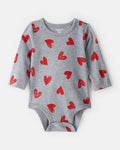 CARTER’S BABY - PAÑALERO DE MANGA LARGA CON DISEÑO DE CORAZONES (1 PIEZA PARA BEBÉ NIÑA:COLOR GRIS)