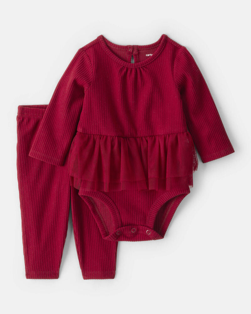 CARTER’S BABY - CONJUNTO DE PAÑALERO Y PANTALÓN DE TUL (2 PIEZAS PARA RECIEN NACIDA:COLOR ROJO)