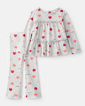 CARTER’S BABY - CONJUNTO DE TOP Y PANTALÓN CON DISEÑO DE CORAZONES (2 PIEZAS PARA NIÑA:COLOR GRIS)