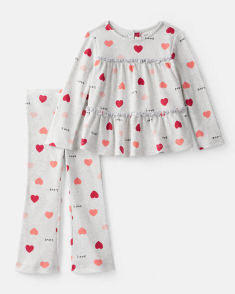 CARTER’S BABY - CONJUNTO DE TOP Y PANTALÓN CON DISEÑO DE CORAZONES (2 PIEZAS PARA NIÑA:COLOR GRIS)