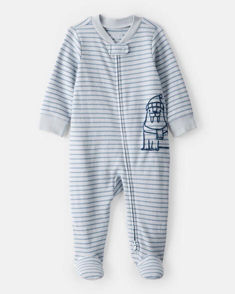 CARTER’S BABY - PIJAMA PARA DORMIR Y JUGAR 100% ALGODÓN  CON DISEÑO DE FOCA (1 PIEZA PARA BEBÉ NIÑO:COLOR AZUL)