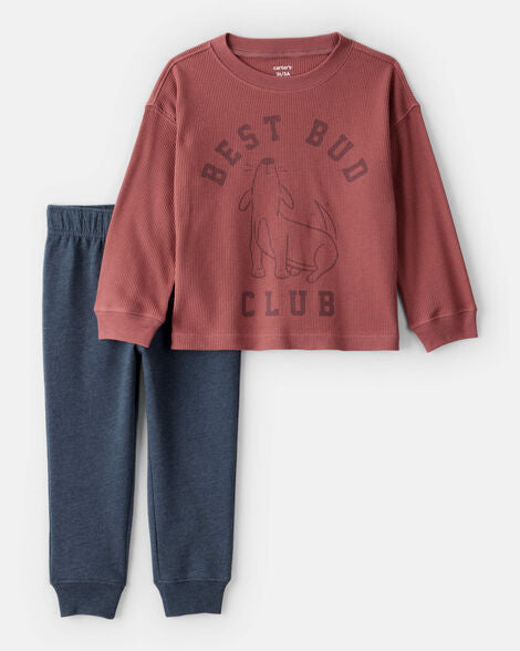 CARTER’S BABY - CONJUNTO DE CAMISETA Y PANTALÓN DE MANGA LARGA CON DISEÑO DE PERRO (1 PIEZA PARA BEBÉ NIÑO BEST BUD:COLOR MARRÓN)