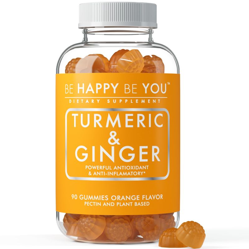 Be Happy Be You Tumeric & Ginger Gummies – Joint & Mobility Support – Natural Antioxidant Blend – Vegan, Non-GMO, Gelatin-Free, Pectin-Based – Made in USA – 90 Count – Herbal Wellness Gummy