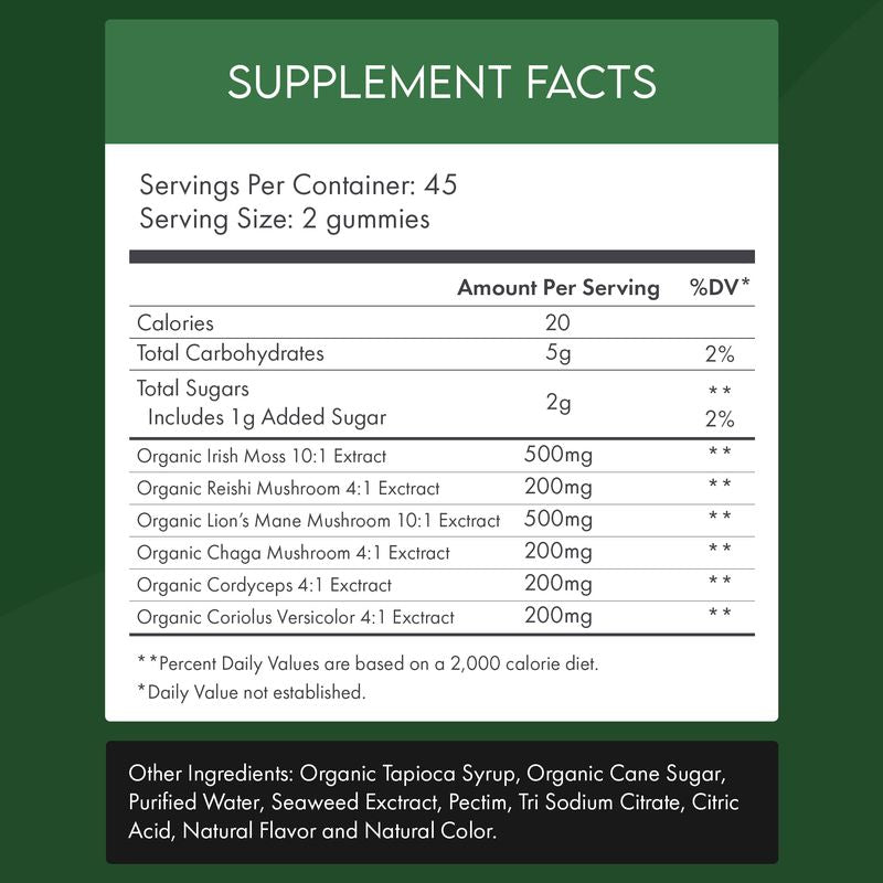 Be Happy Be You Organic Mushroom Sea Moss Gummies – Lion’s Mane, Reishi, Chaga, Cordyceps, Coriolus & Irish Moss – Cognitive & Immune Support – Vegan, Gelatin-Free, Pectin-Based – Watermelon – 90 Ct