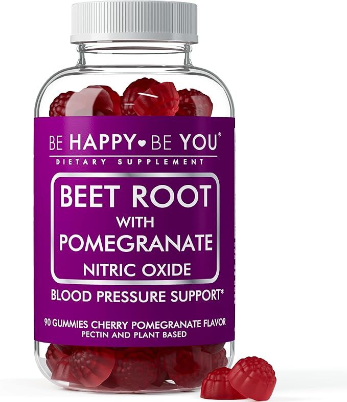 Beetroot with Pomegranate Gummies – Nitric Oxide Booster & Blood Pressure Support – Cherry Pomegranate Flavor – Vegan, Gelatin-Free, Pectin-Based – 90 Ct